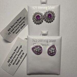 Elegant Sterling Silver Pink Sapphire CZ Earrings Set